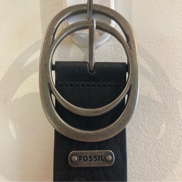 FOSSIL  Sz L Leather Silver Toned Double Style Buckle Rivet Belt - Picture 4 of 10